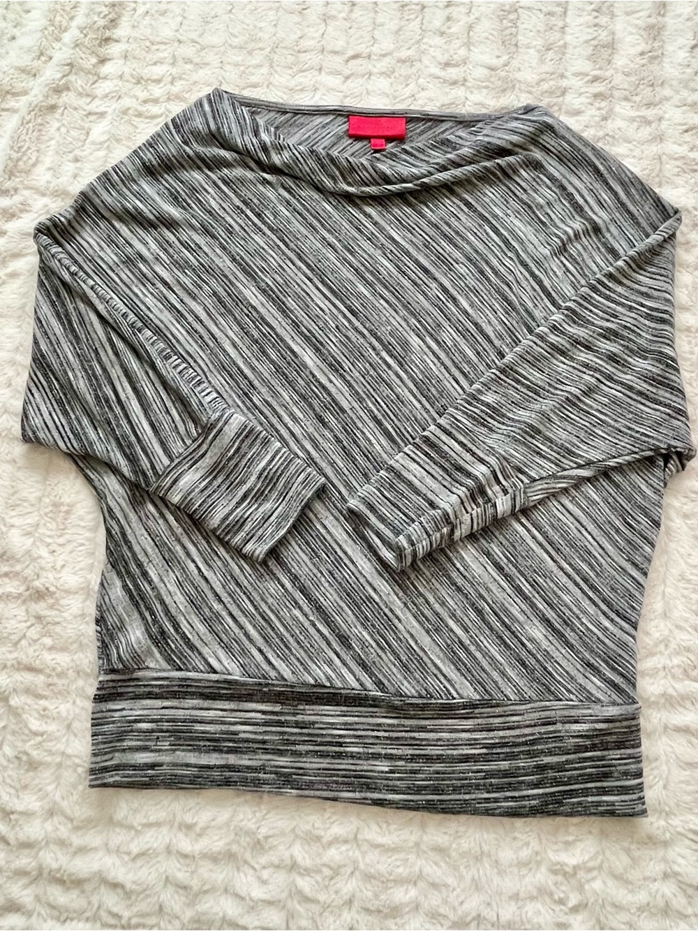 Jennifer Lopez Gray/Silver Metallic Striped Cowl Neck 3/4 Shirt
